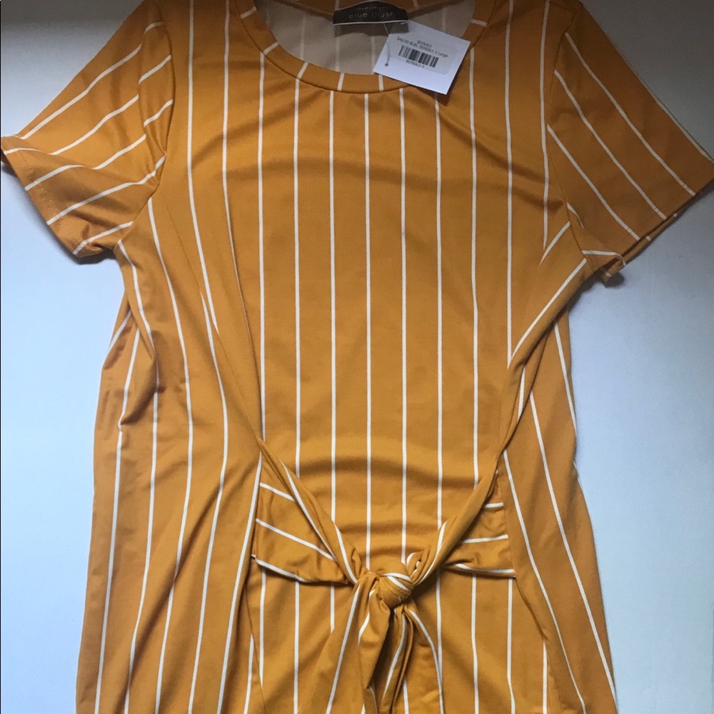 Yellow & white stripes short sleeved dress